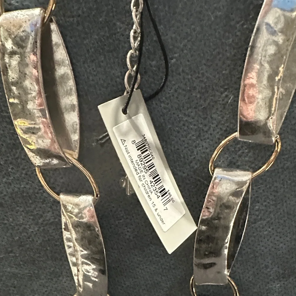 NWT: Robert Lee Morris Mixed Metal Hammered Silver and Gold Link Necklace - Picture 7 of 7